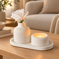 Dekoset mit geriffelter Vase, Lichtgefäß und Tablett