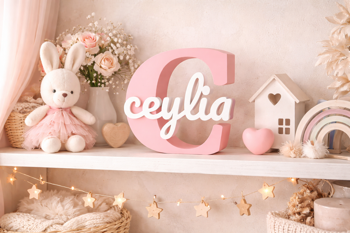 Personalisierter 3D Namensaufsteller mit Anfangsbuchstabe – Geschenk für Kinderzimmer, Baby & Familie